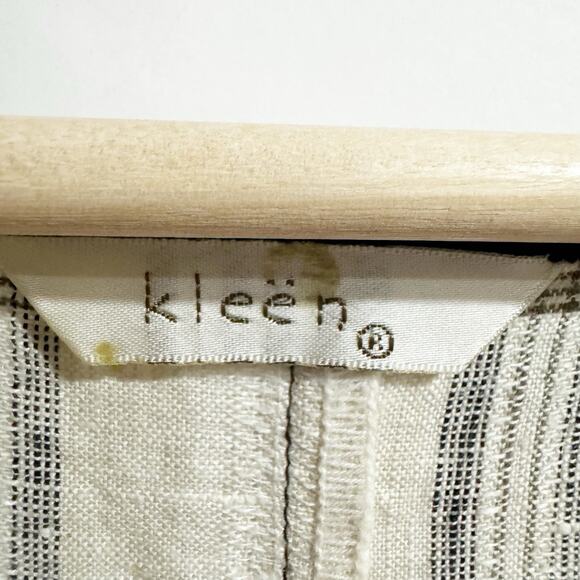 Kleen Women Large Cream Black Button Down Tunic Plaid Asymmetrical - Picture 2 of 5